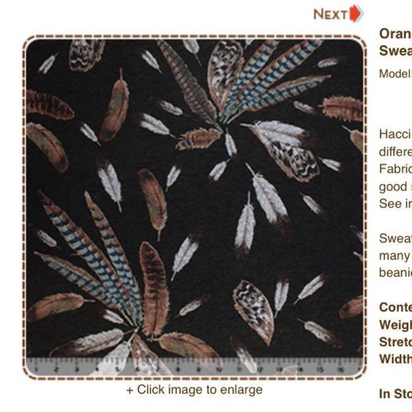 1 Yard Hacci Sweaterknit Fabric Feather Print on Brown Sewing Fabric - Picture 2 of 2